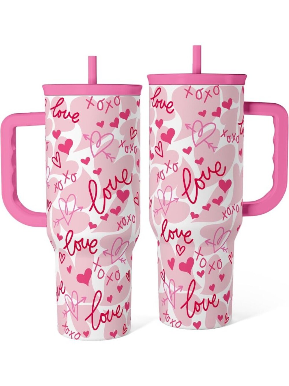 40oz Heart Tumbler with Handle - Insulated Stainless Steel Travel Cup & Straw